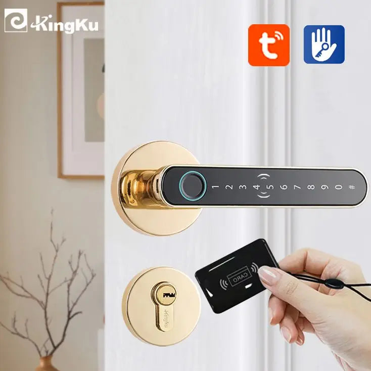 Digital Electronic Lock-Smart Fingerprint Door Lock, Handle, With Key card, Digital Door Lock Keypad, Keyless Entry
