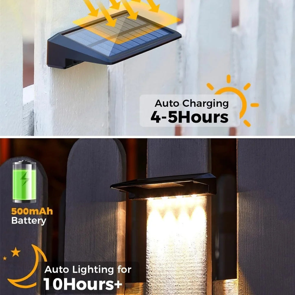 Solar-Powered LED Fence or Wall lights,2 Pack, Outdoor, IP44 Waterproof, Fence Solar Lights, Backyard, Wall, Deck, Porch, Step