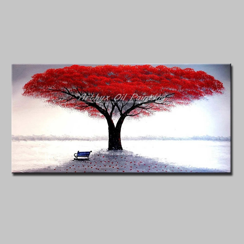 Canvas Art-Hand painted, Palette Knife, Tree, Oil Painting on Canvas, Modern Abstract Landscape Art Poster, Wall Pictures, Home Decor, Arthyx,Large