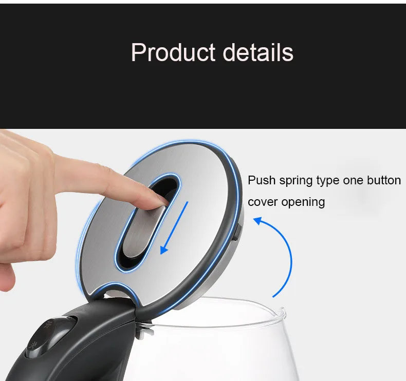 Electric Kettle- 2L Electric Glass Kettle - Borosilicate Cordless Tea Pot with Heating Base, Boiling Water Heater, LED Indicator, Auto Shut-Off