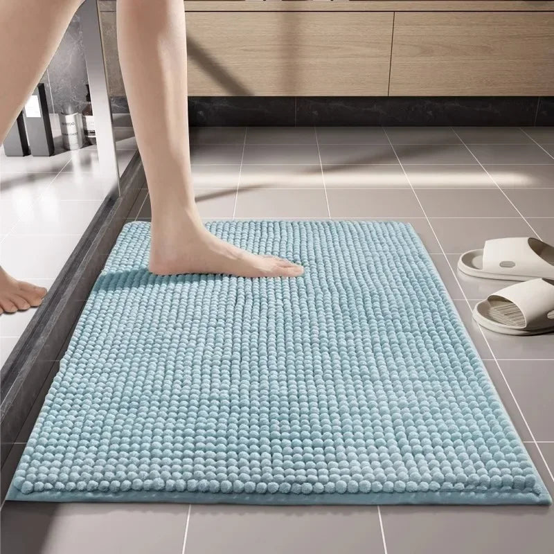 Bath Mat-Chenille, Encrypted Thickened, Short Plush, Strong Water-absorbent, Non-slip Bathroom Rug Carpet