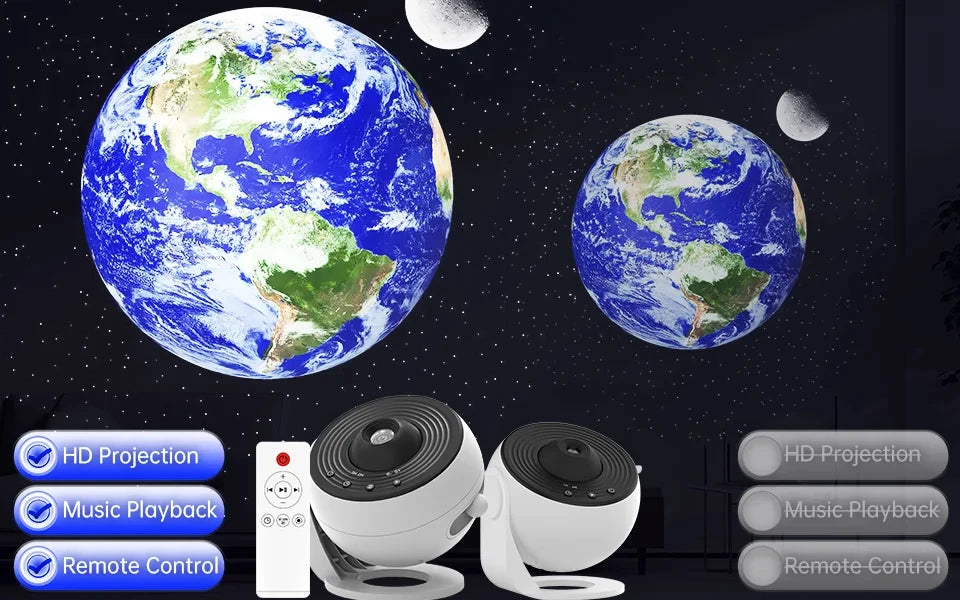Galaxy Projector-Pro Version HD, 12 in 1 Film Discs, Star Projector, Galaxy Light Planetarium Projector, with Timer, White Noise, 360 ° Rotation, Bluetooth Remote Control