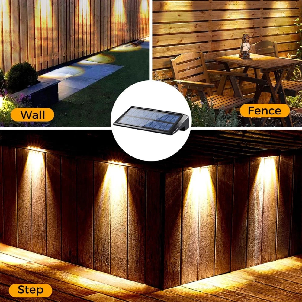 LED Solar Lighting-2 Pack, Solar Fence Lights, Wall Lights Outdoor, IP44 Waterproof Fence Solar Lights, Outdoor for Backyard, Wall, Deck, Porch, Step
