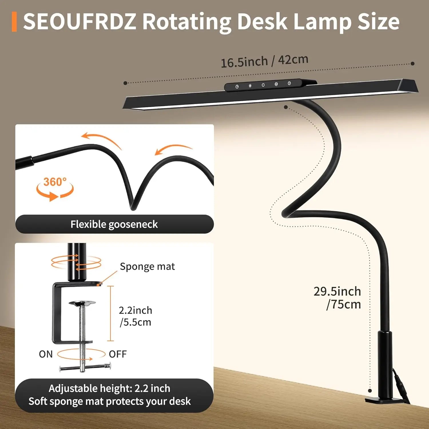 LED Desk Lamp- 3 Colors, Stepless Dimming, LED Desk Lamps, Adjustable Memory Desk Light, with Clamp Touch Control