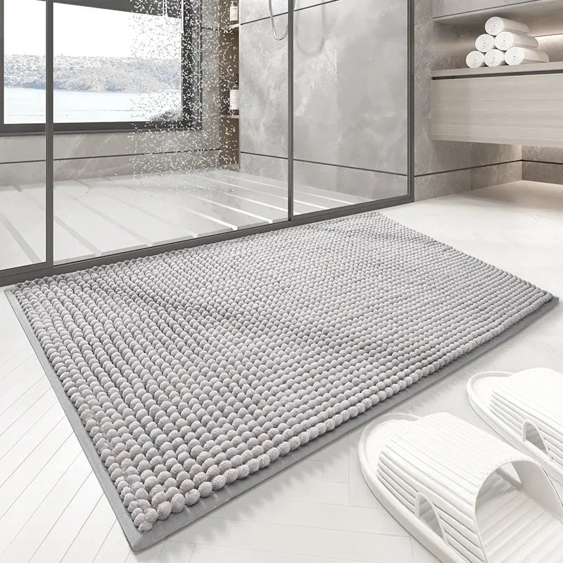 Bath Mat-Chenille, Encrypted Thickened, Short Plush, Strong Water-absorbent, Non-slip Bathroom Rug Carpet