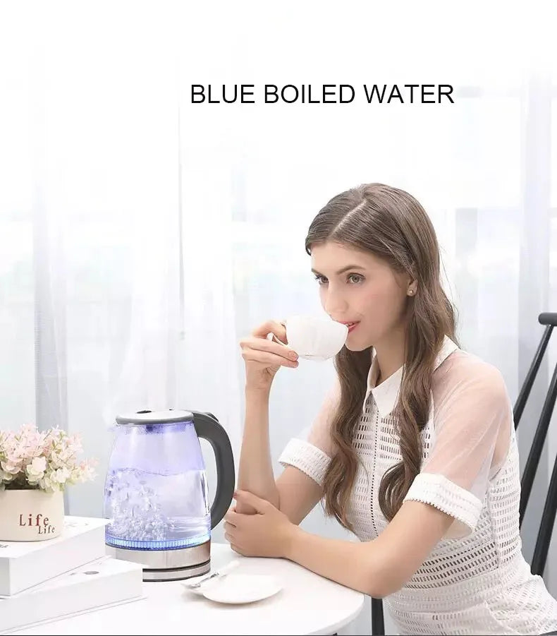 Electric Kettle- 2L Electric Glass Kettle - Borosilicate Cordless Tea Pot with Heating Base, Boiling Water Heater, LED Indicator, Auto Shut-Off