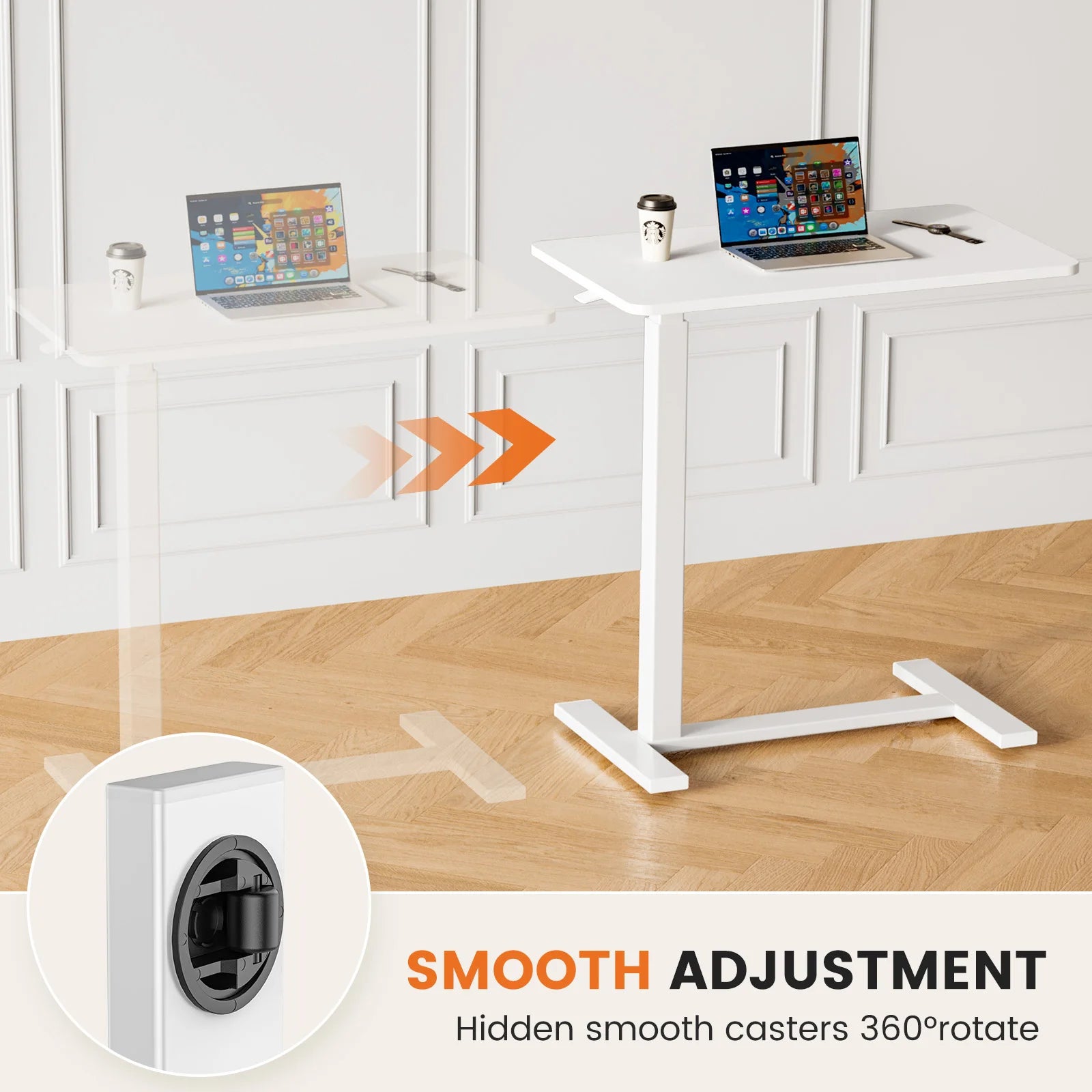 Accent Table-JHK Overbed Bedside Sofa Table with Hidden Wheels Adjustable Height Home Use Bed Table Laptop Mobile Standing Desk For Bedroom