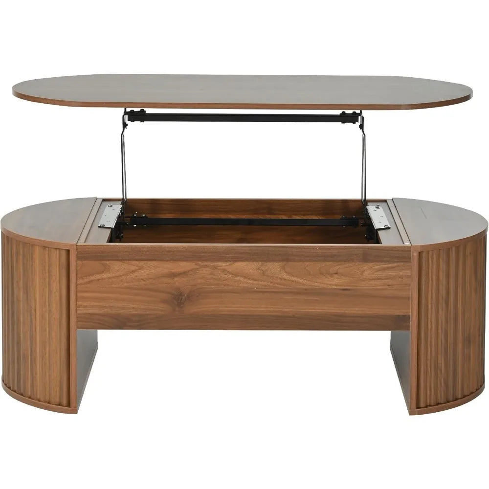 Coffee Table with Lift-Top - Mid Century Modern – 47.2" Oval Fluted Wood with Hidden Storage