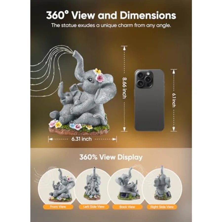 Solar-Powered LED Lights-Elephants, Garden Decor, Figurine, Succulent and Watering, Waterproof, Outdoor, Patio, Lawn, Balcony, Yard