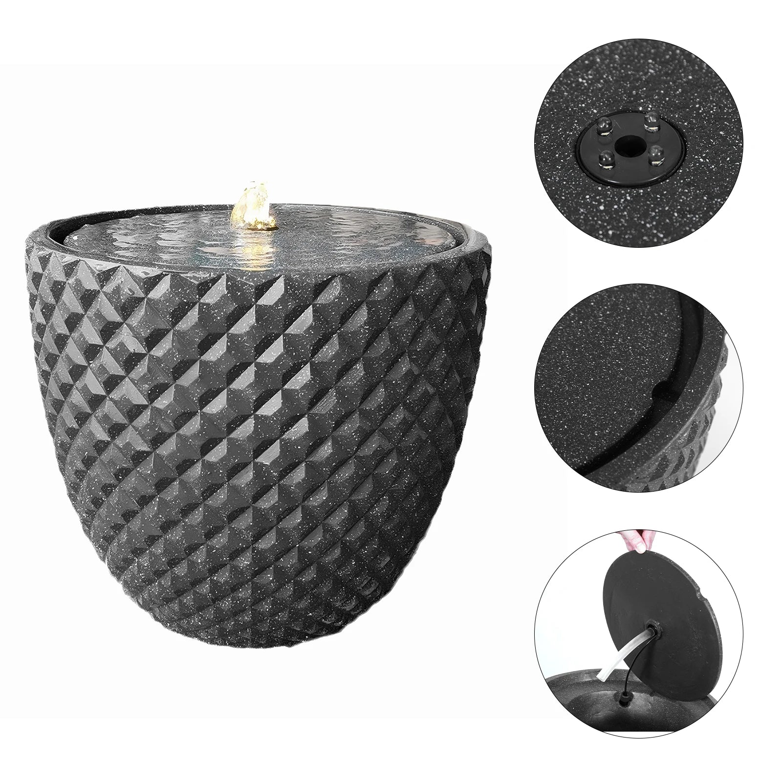 Water Fountain-LED Lights, Solar Powered, Water Pump, 14 In High, Freestanding Fountain, Garden Fountain
