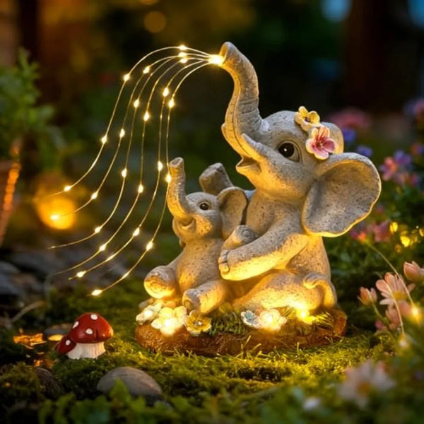 Solar-Powered LED Lights-Elephants, Garden Decor, Figurine, Succulent and Watering, Waterproof, Outdoor, Patio, Lawn, Balcony, Yard