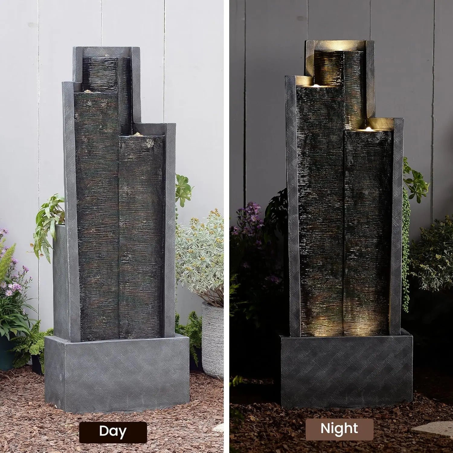 Water Fountain-49.6" H Garden Fountain Outdoor Modern Cascading Indoor Water Fountain Tall Floor - Standing Fountain with Lights, Customized