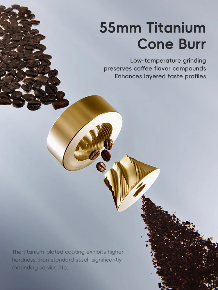 Electric Coffee Grinder-STARSEEKER E55Pro 55MM Titanium Cone Burr Stepless Adjustment Espresso Brew Coffee Bean Grinder Black/White
