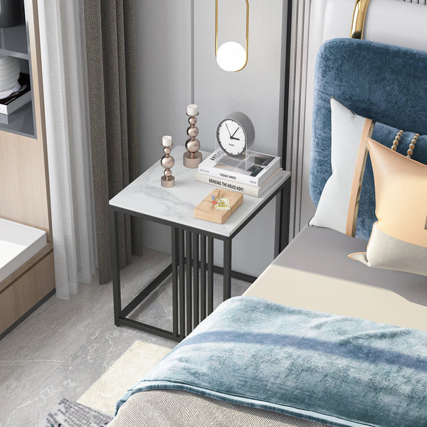 End Table-Minimalism Marble Stone Side Table, White Top Black Frame Side, Coffee Tables
