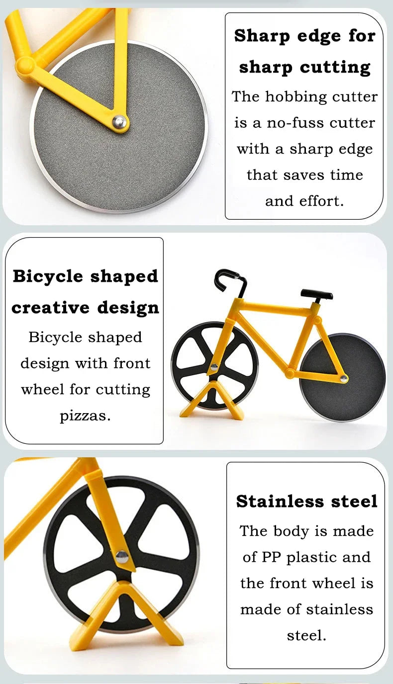 Stainless Steel Bicycle-Shaped Pizza Cutter – Wheel Slicer & Fun Kitchen Tool