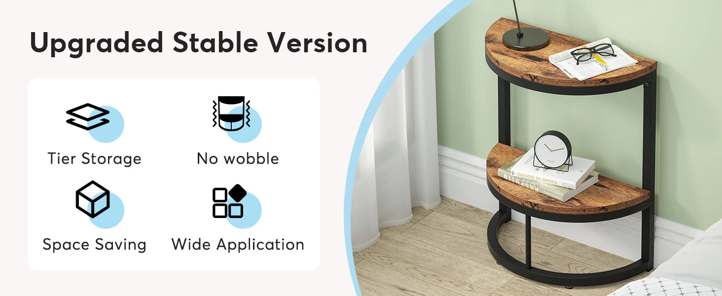 End Table-Semi Circle, Small Half Round, Side Table with Storage Shelf, Accent Table, Slim C Table for Sofa Couch, Tribesigns