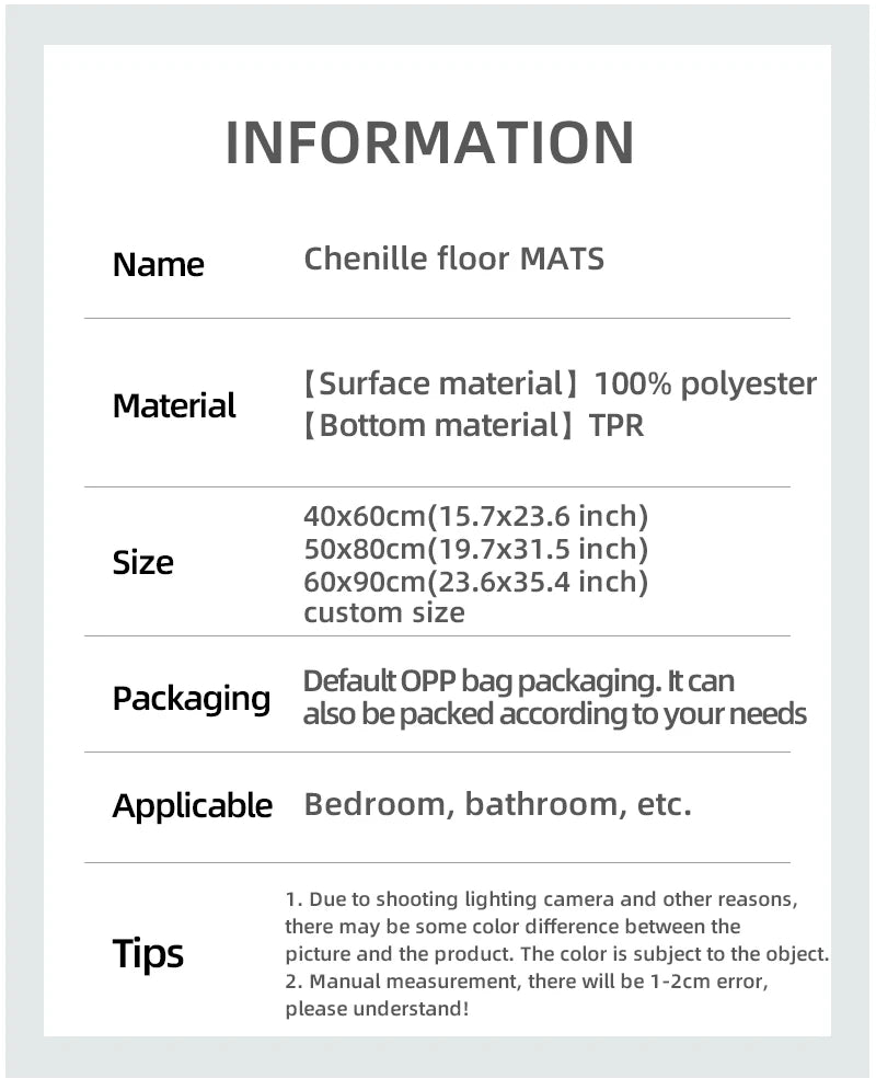 Blue Chenille Bathroom Rug – Super Absorbent, Non-Slip Shower Mat (40×60cm)