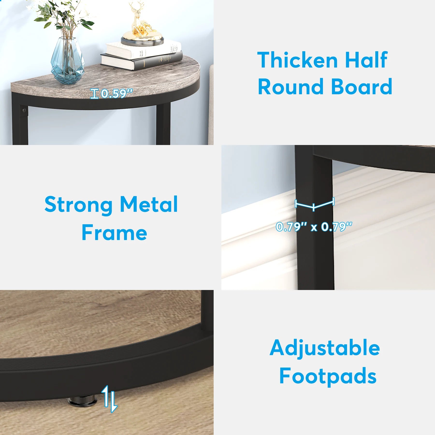End Table-Semi Circle, Small Half Round, Side Table with Storage Shelf, Accent Table, Slim C Table for Sofa Couch, Tribesigns