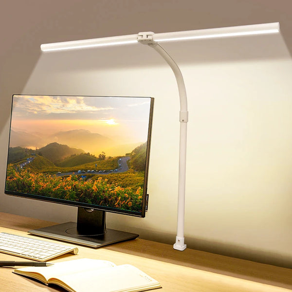 LED Desk Lamp-LAOPAO Double Head LED Desk Lamp Architect Desk Lamps, 24W Brightest, 5 Color Modes, 5 Dimmable, Eye Protection lamp