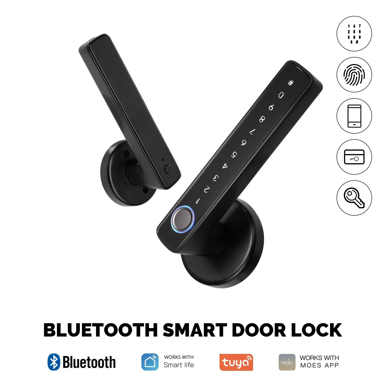 Digital Electronic Lock-MOES Tuya, Bluetooth, Smart Fingerprint, Door Handle, Electronic, Password APP Remote Unlock Hotel Apartment Office Rental House