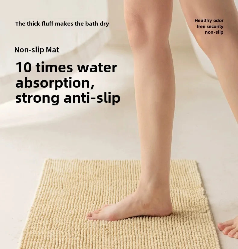 Bath Mat-Chenille, Encrypted Thickened, Short Plush, Strong Water-absorbent, Non-slip Bathroom Rug Carpet