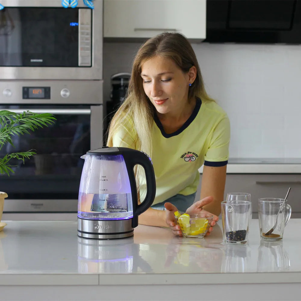 Electric Glass Kettle-2200W Fast Boiling, Temperature Control, 4-Hour Keep Warm, 2.0L Tea Kettle & Hot Water Boiler, by DEVISIB