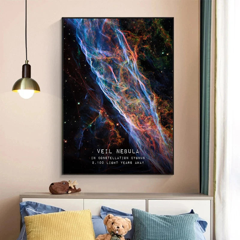 Canvas Painting-Universe Space Poster Veil Rosette Nebula Black Hole Galaxy Canvas Painting Planet Modern Wall Art Pictures Bedroom Home Decor