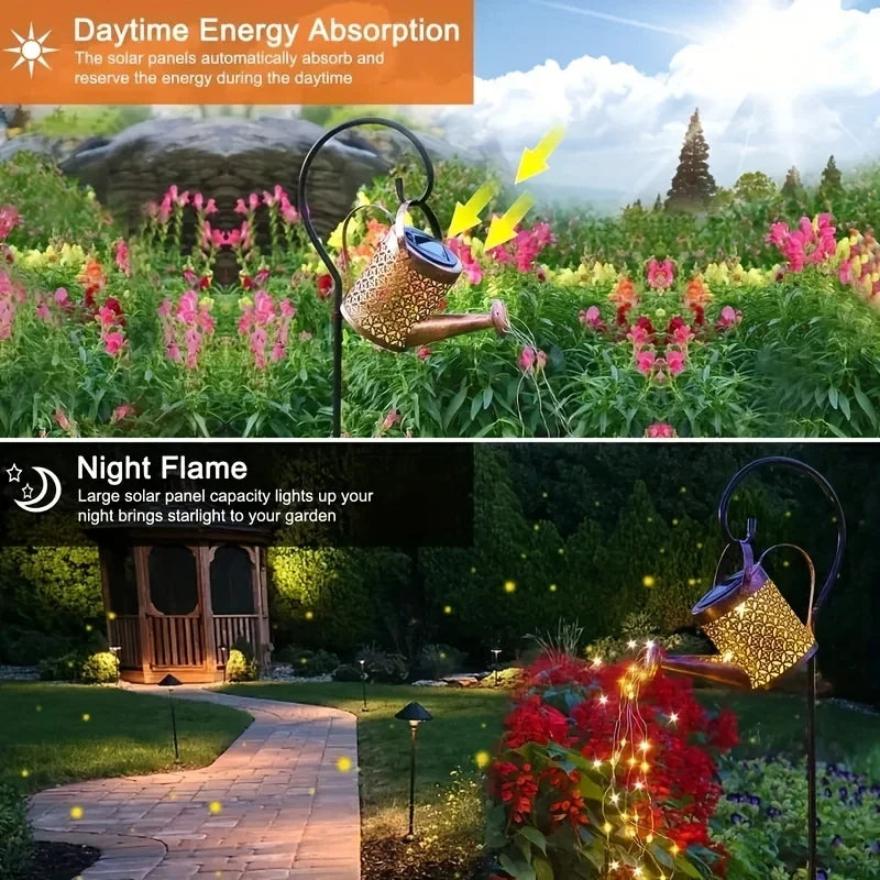 Solar-Powered LED Lamps-Large Retro Metal Lantern, Watering Can, Outdoor Waterproof, Shower Lights, Hanging Star, LED Fairy for Garden