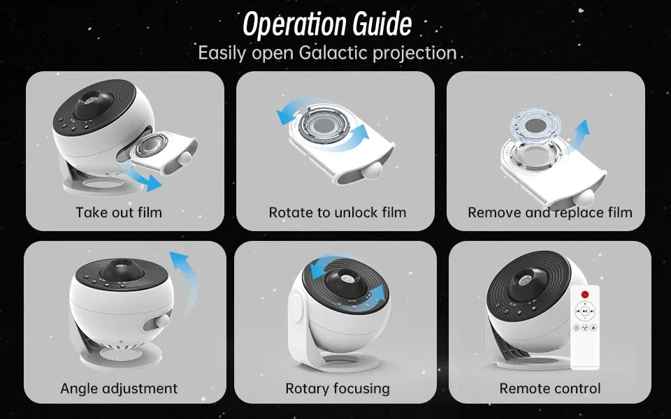 Galaxy Projector-Pro Version HD, 12 in 1 Film Discs, Star Projector, Galaxy Light Planetarium Projector, with Timer, White Noise, 360 ° Rotation, Bluetooth Remote Control