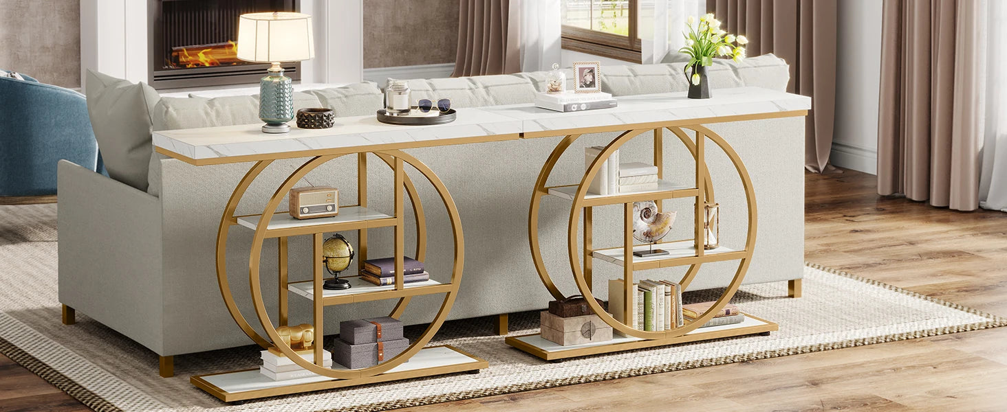 Accent Table-Modern Console Table, Gold, Sofa Table, Behind Couch, 4 Tier Storage, Entryway, Tribesigns