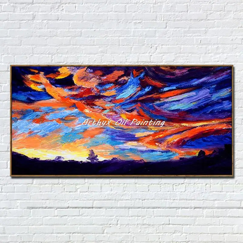 Canvas Art-Hand painted, Night Knife, Oil Painting on Canvas, Modern Abstract Landscape Art Poster, Wall Pictures, Home Decor, Arthyx,Large