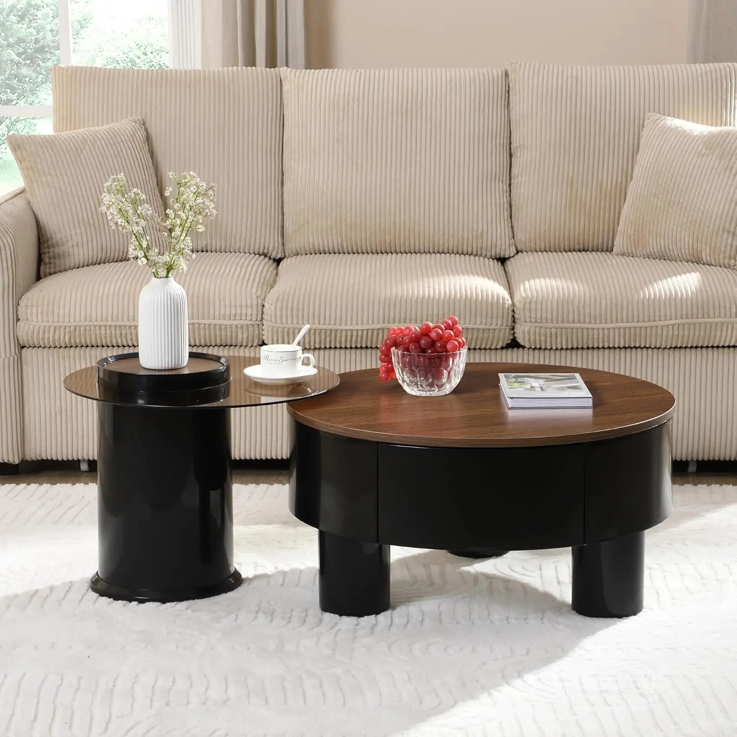 Coffee Table Set-Modern Nesting Oval Coffee Table Set, Faux Marble Top, Gold Metal Base, Living Room, 2pcs, Customized