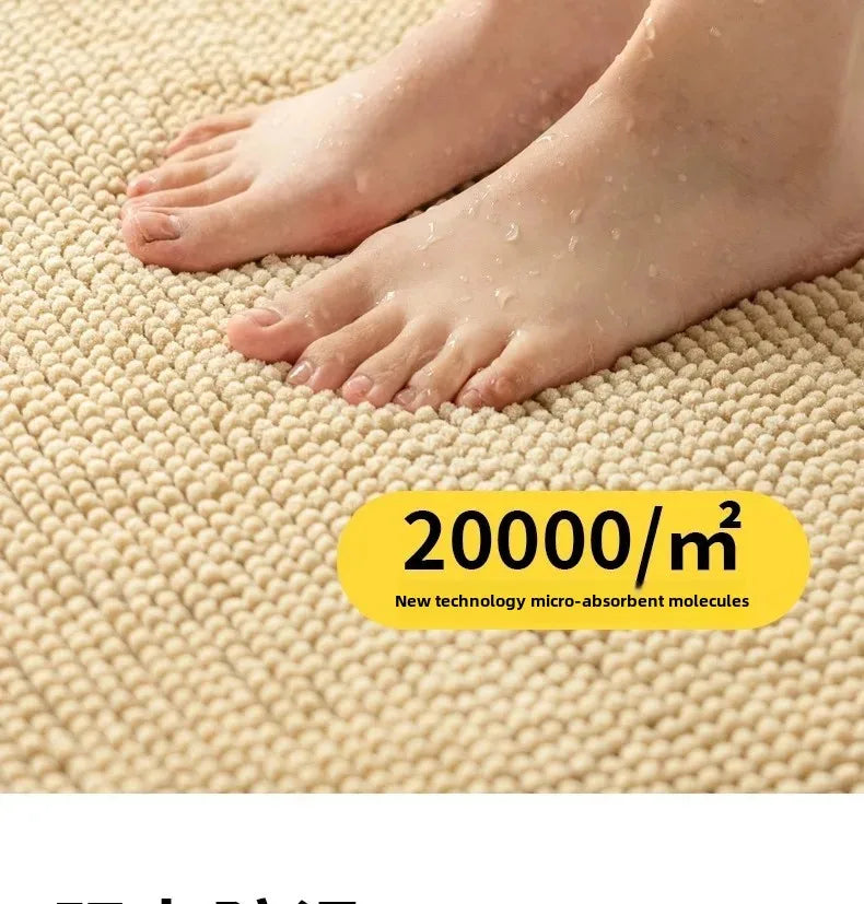 Bath Mat-Chenille, Encrypted Thickened, Short Plush, Strong Water-absorbent, Non-slip Bathroom Rug Carpet