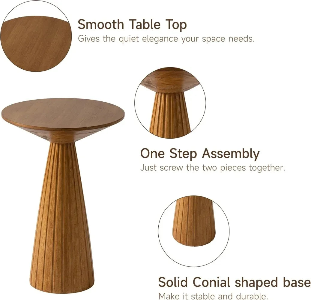 End Table - Compact Walnut Wood Round Pedestal – Martini Table & Plant Stand for Small Spaces