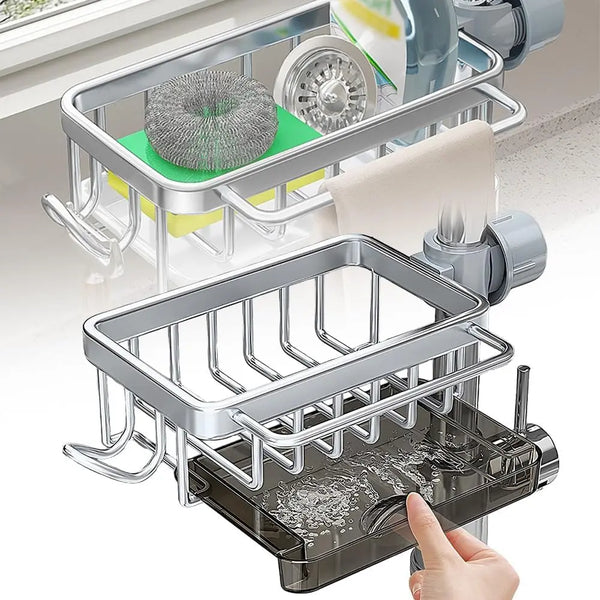 Kitchen Rack-Sink Faucet Organizer, Dish Sponge Holder, Adjustable Over Faucet for 0.7-1.1inch Round Water Pipe Rack