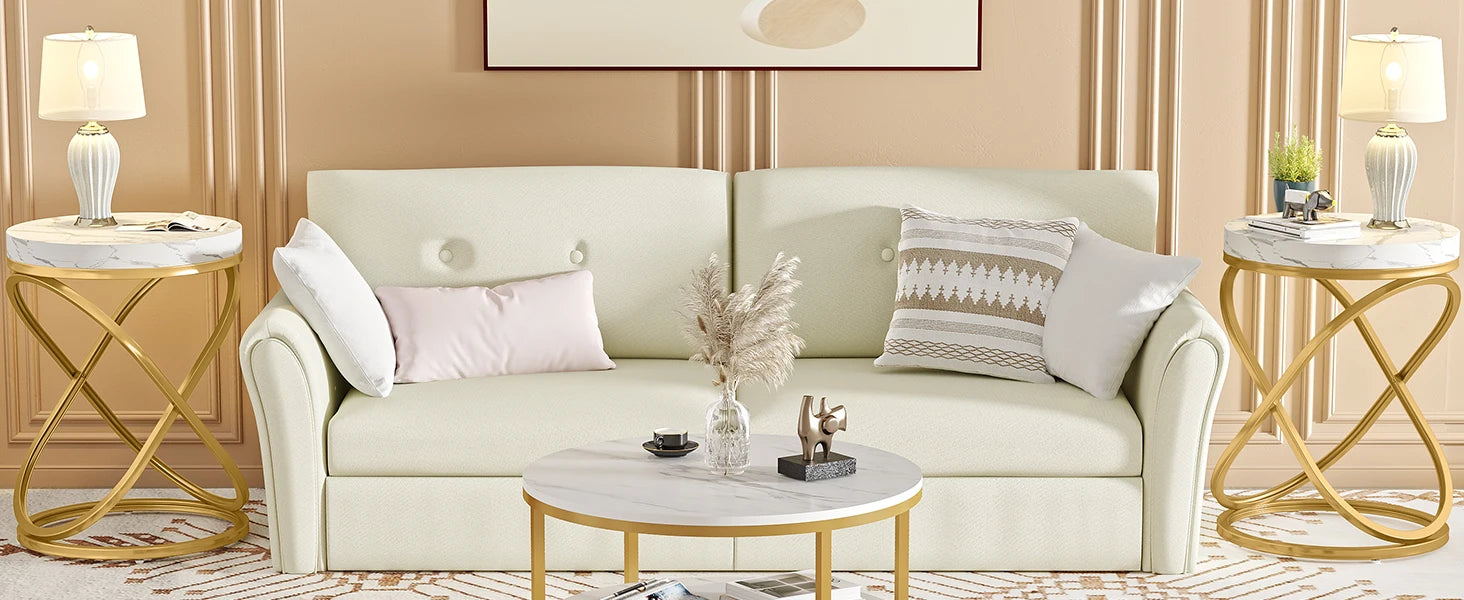 Tribesigns 26 Inches White and Gold Faux Marble Top End Tables Living Room, Round Nightstands Sofa Side Table with X-Shaped