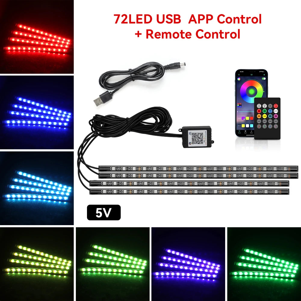 Outdoor Auto: Lighting: LED Car Foot Light - Remote/Voice Control Ambient Lamp with 36/48/72 LEDs