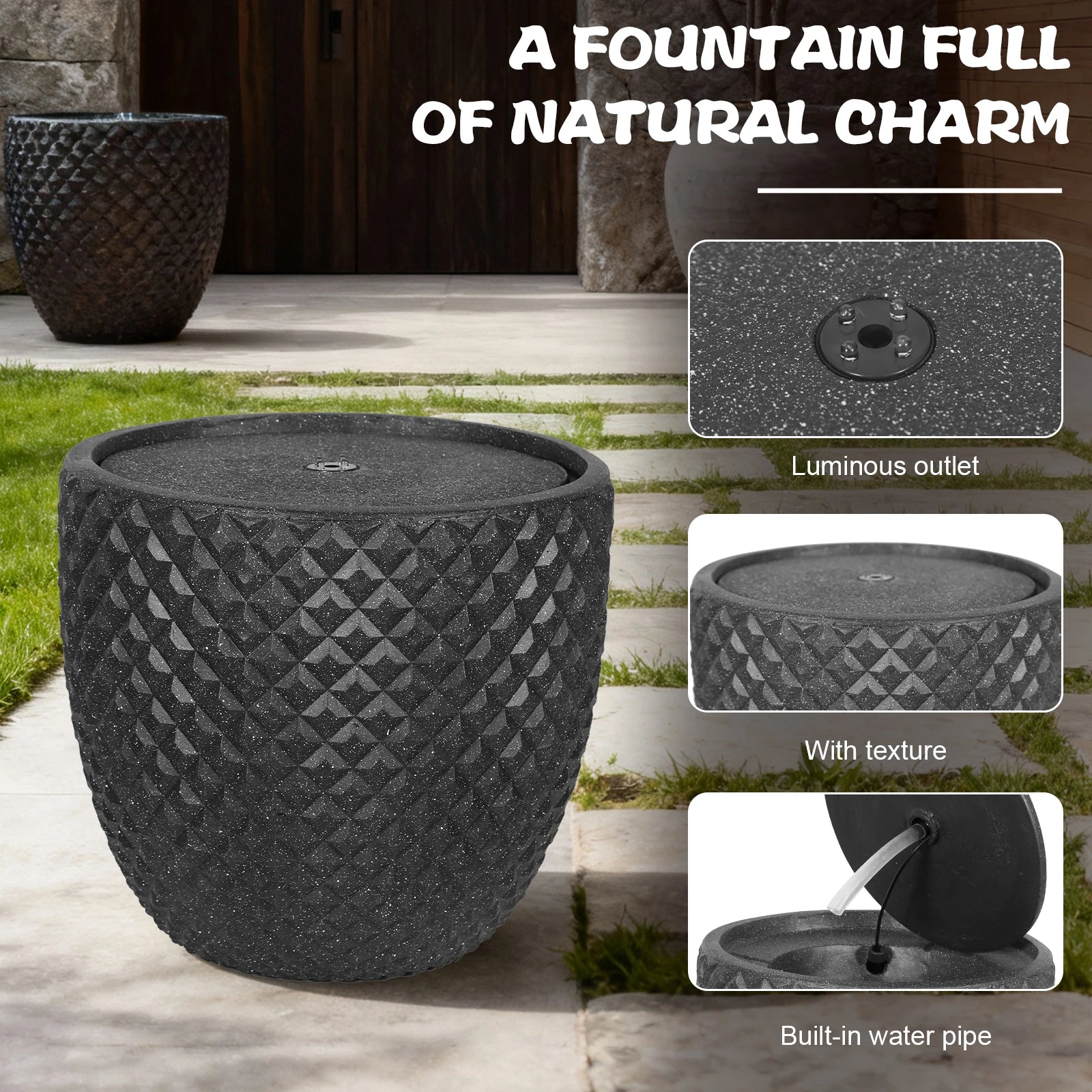 Water Fountain-LEDs Lights, Solar Powered, Water Pump, 13 In High, Freestanding Fountain, Garden