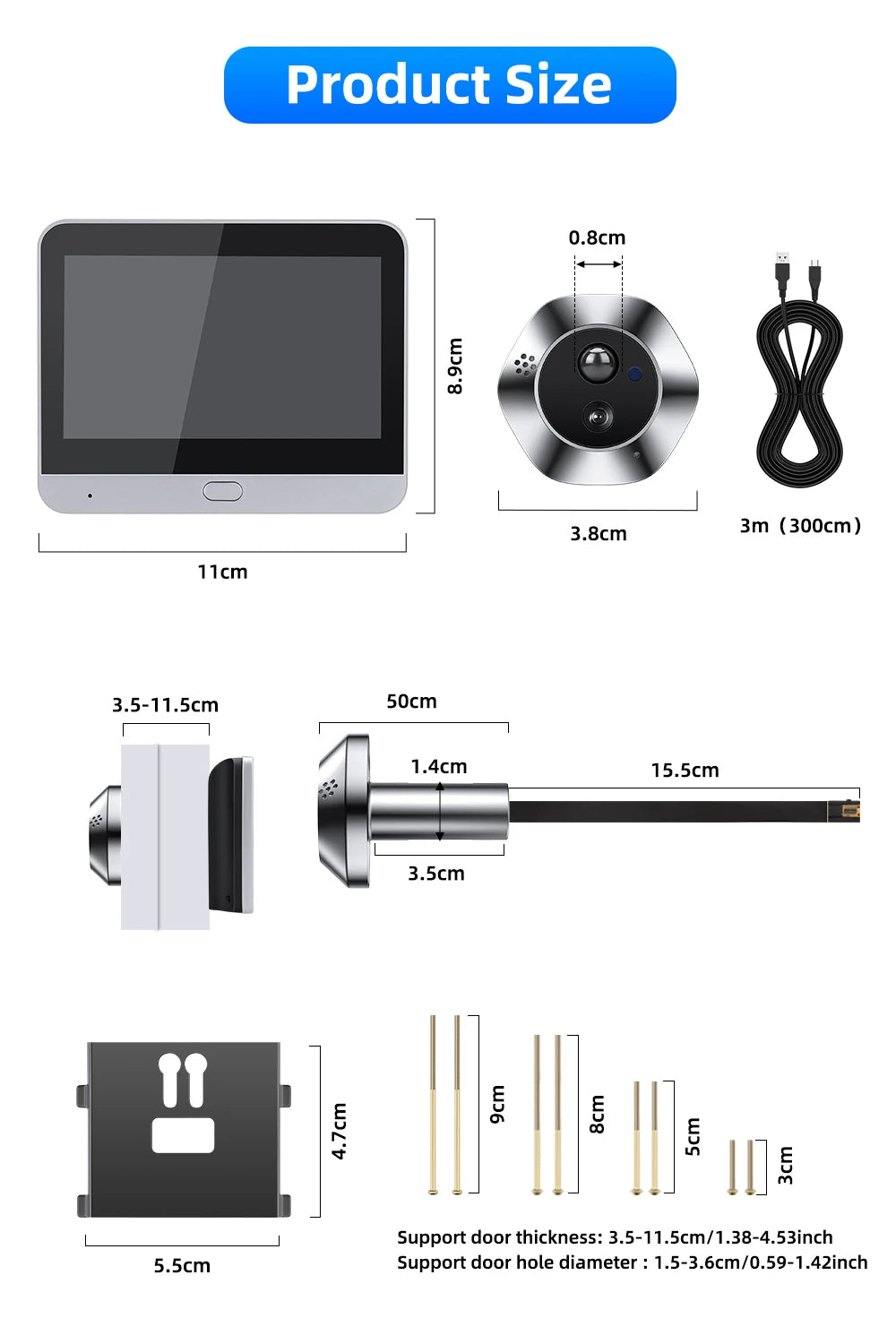 Awapow 4.3" Tuya Smart Doorbell Camera – WiFi Peephole Viewer with PIR Motion Detection & Two-Way Audio