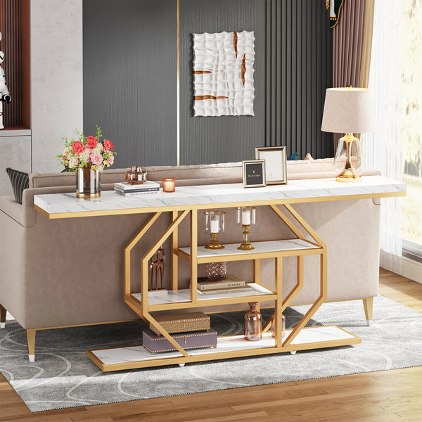 Accent Table-Modern Console Table, Gold, Sofa Table, Behind Couch, 4 Tier Storage, Entryway, Tribesigns