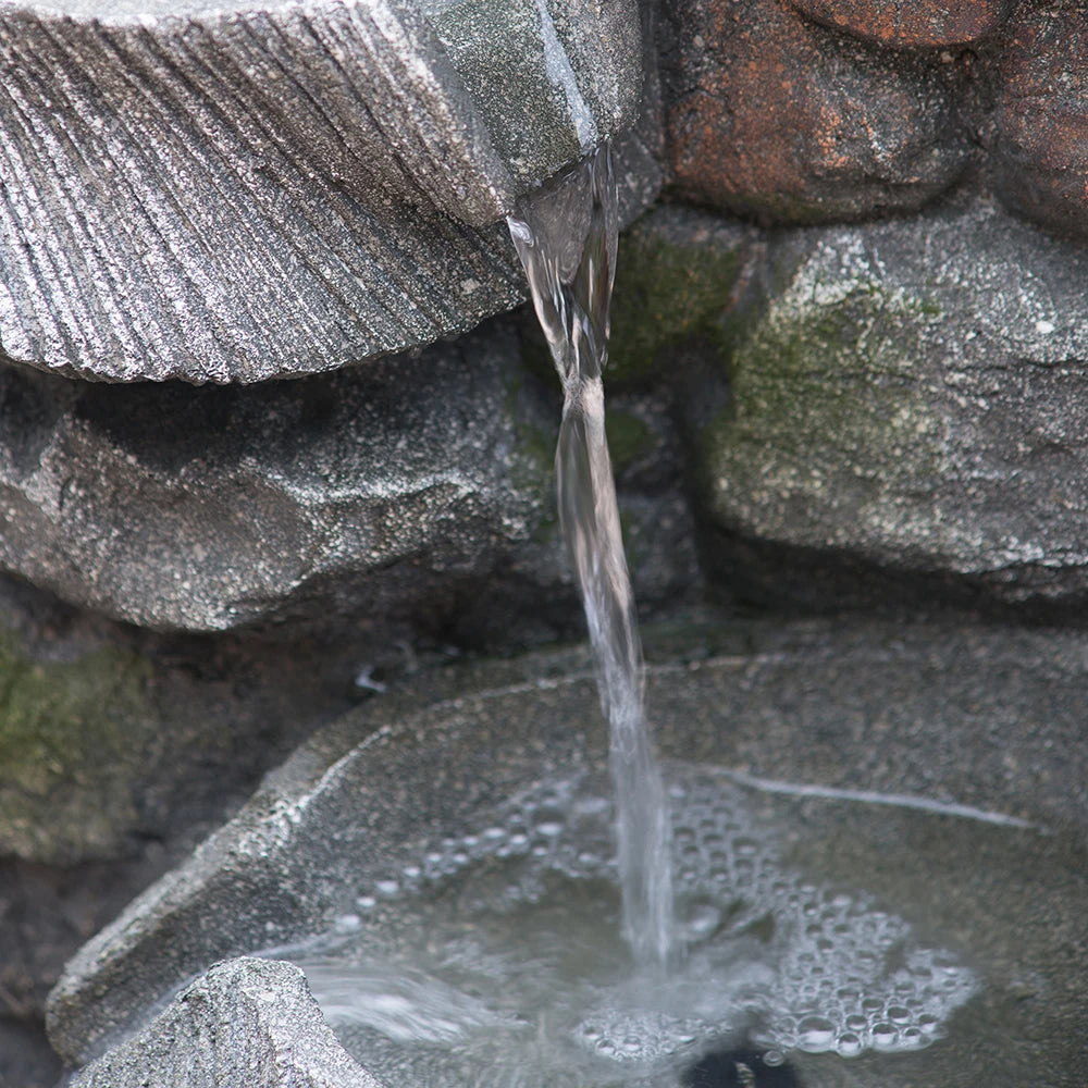 Water Fountain-19x15x31.5" Indoor Outdoor Stone Water Fountain, 4-Tier Polyresin Cascading Rock Bowl Fountain, Freestanding Fountain with LED Ligh
