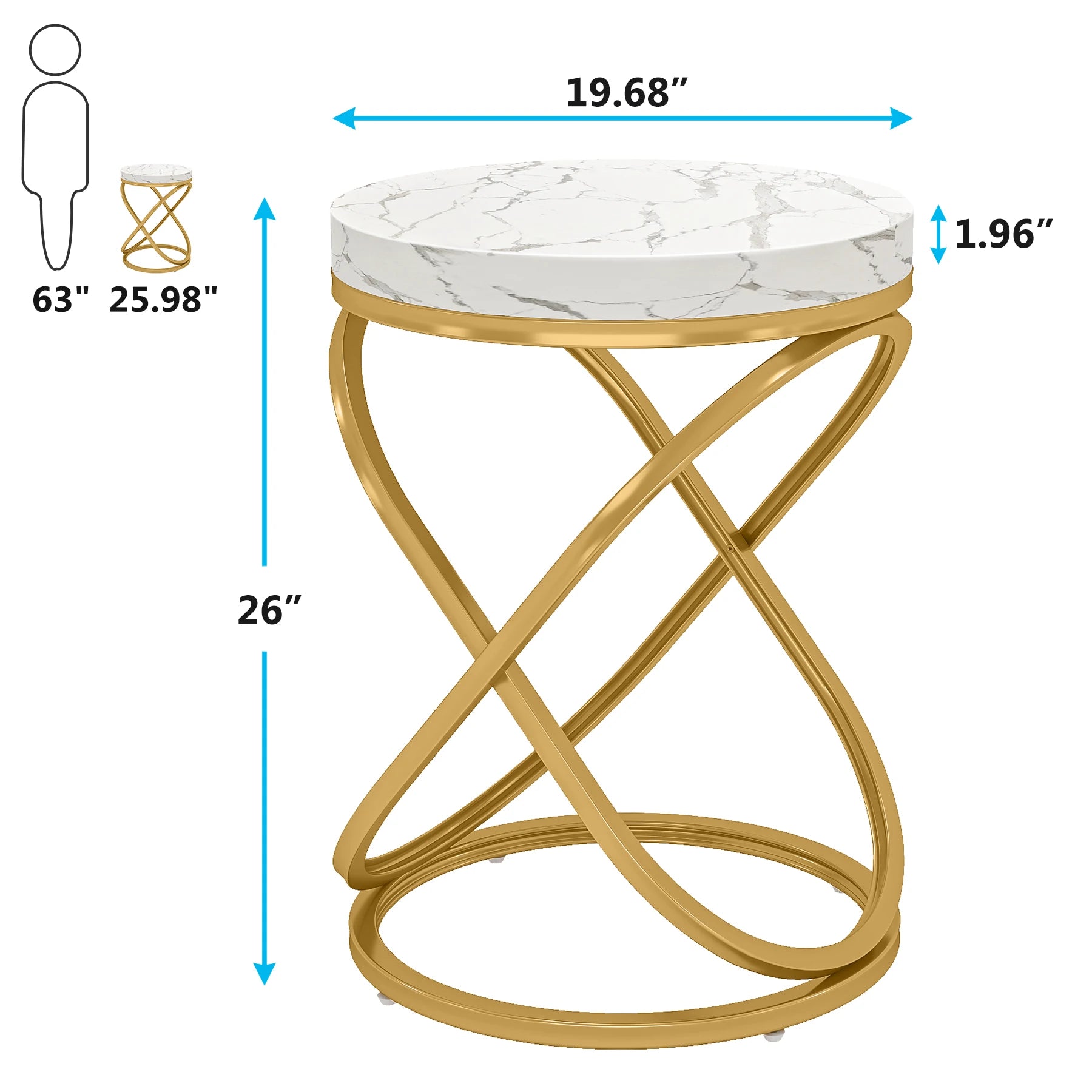 Tribesigns 26 Inches White and Gold Faux Marble Top End Tables Living Room, Round Nightstands Sofa Side Table with X-Shaped