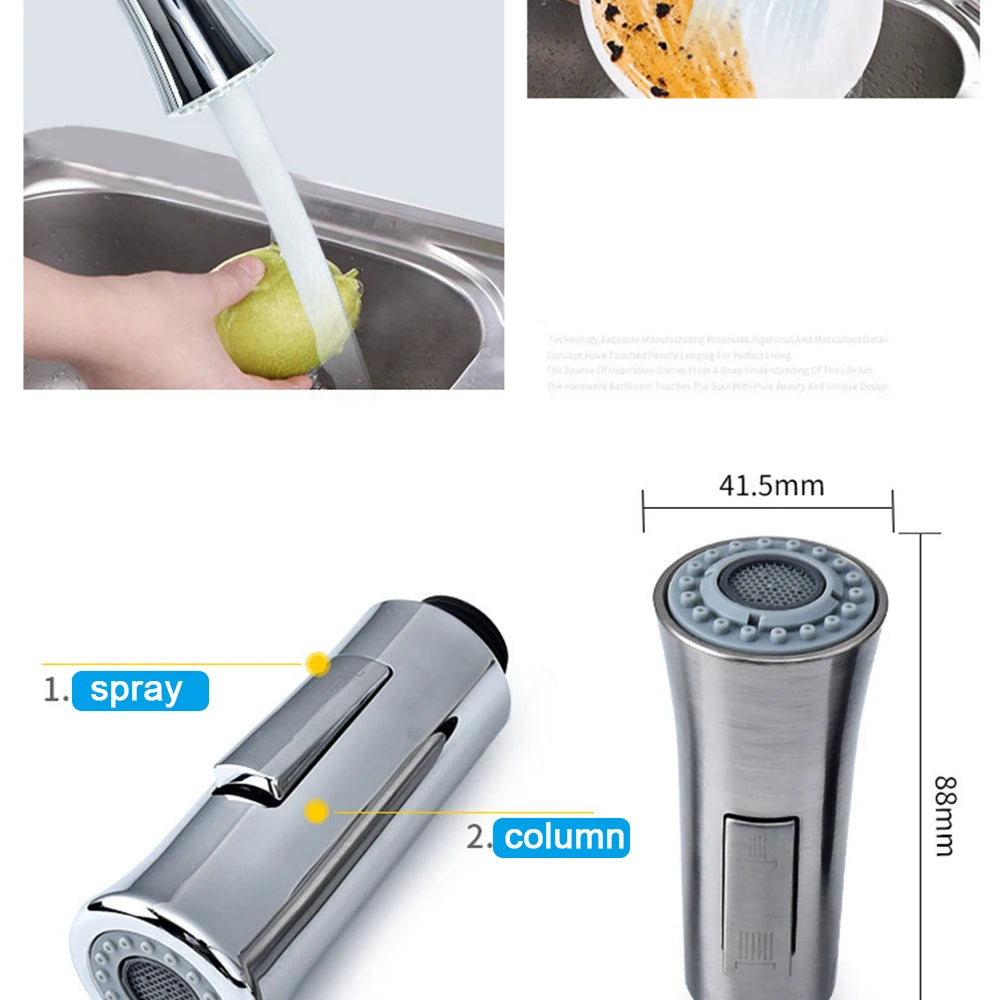 Kitchen Faucet-Head Pull Out Shower Nozzle, G1/2,  Sprayer Bathroom Sink Tap Replacement Accessory Black Silver Golden Head Aerator