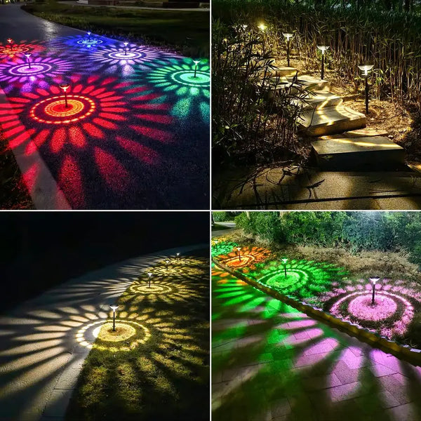 Solar-Powered LED Pathway Lights, Multicolor-Warm and White, IP67 Waterproof, Outdoor Garden, Yard, Lawn, Landscape
