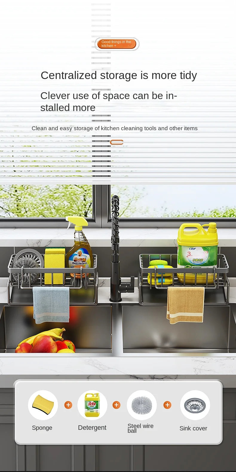Kitchen Rack-Stainless steel shelf, sponge drain rack, sink drainage rack, dishwashing supplies, dishcloth storage, drainage rack