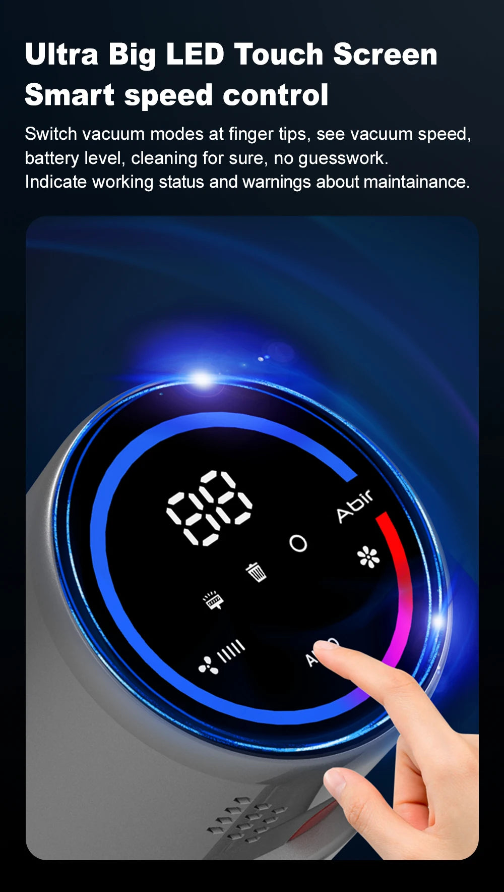 Vacuum Cleaner,Cordless Handheld, 27000PA,Touch Screen,Smart Dust Sensor,Auto Speed Control for Home Bed Carpet Clean