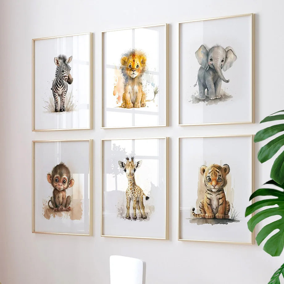 Canvas Wall Art – Adorable Jungle Animal – Elephant, Lion, Giraffe & More Wall Art for Baby or Kids' Room