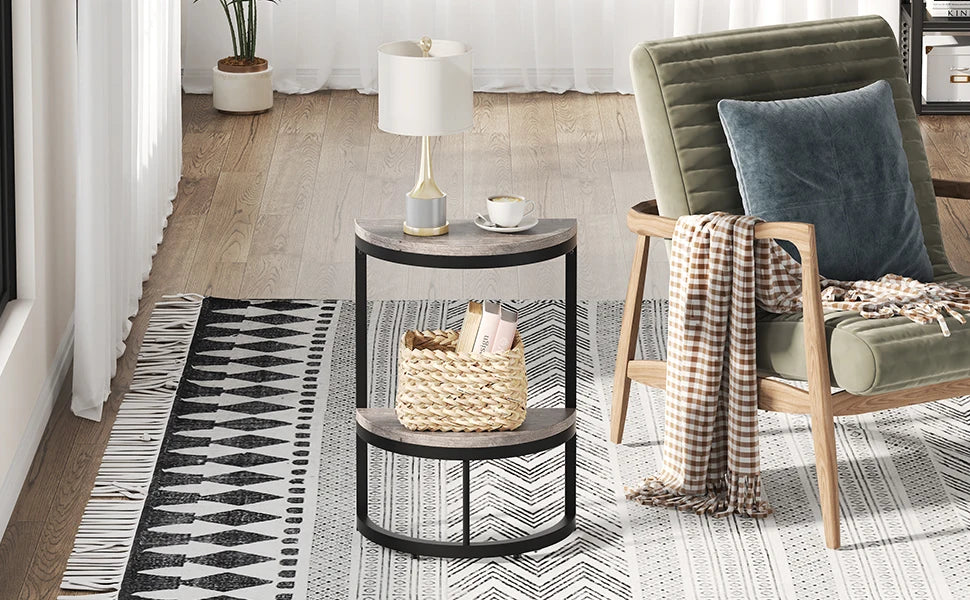 End Table-Semi Circle, Small Half Round, Side Table with Storage Shelf, Accent Table, Slim C Table for Sofa Couch, Tribesigns
