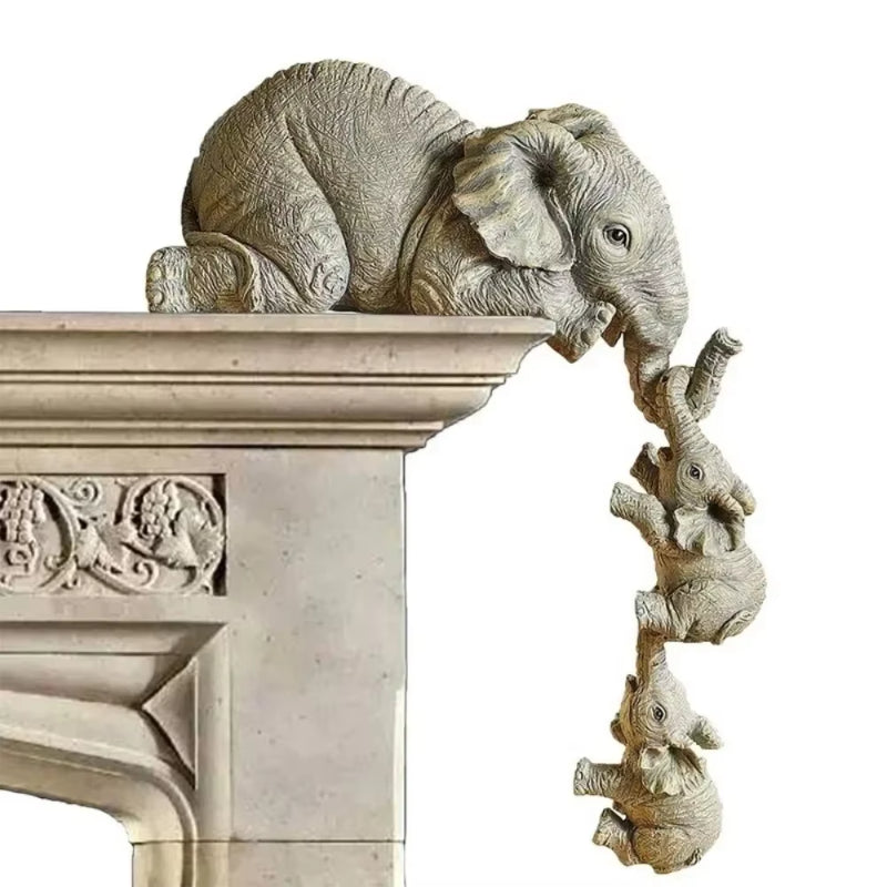 Resin Figurine - Adorable Elephants Hug – 3 Miniature Decorative Dolls Perfect for Gifts & Home Accents