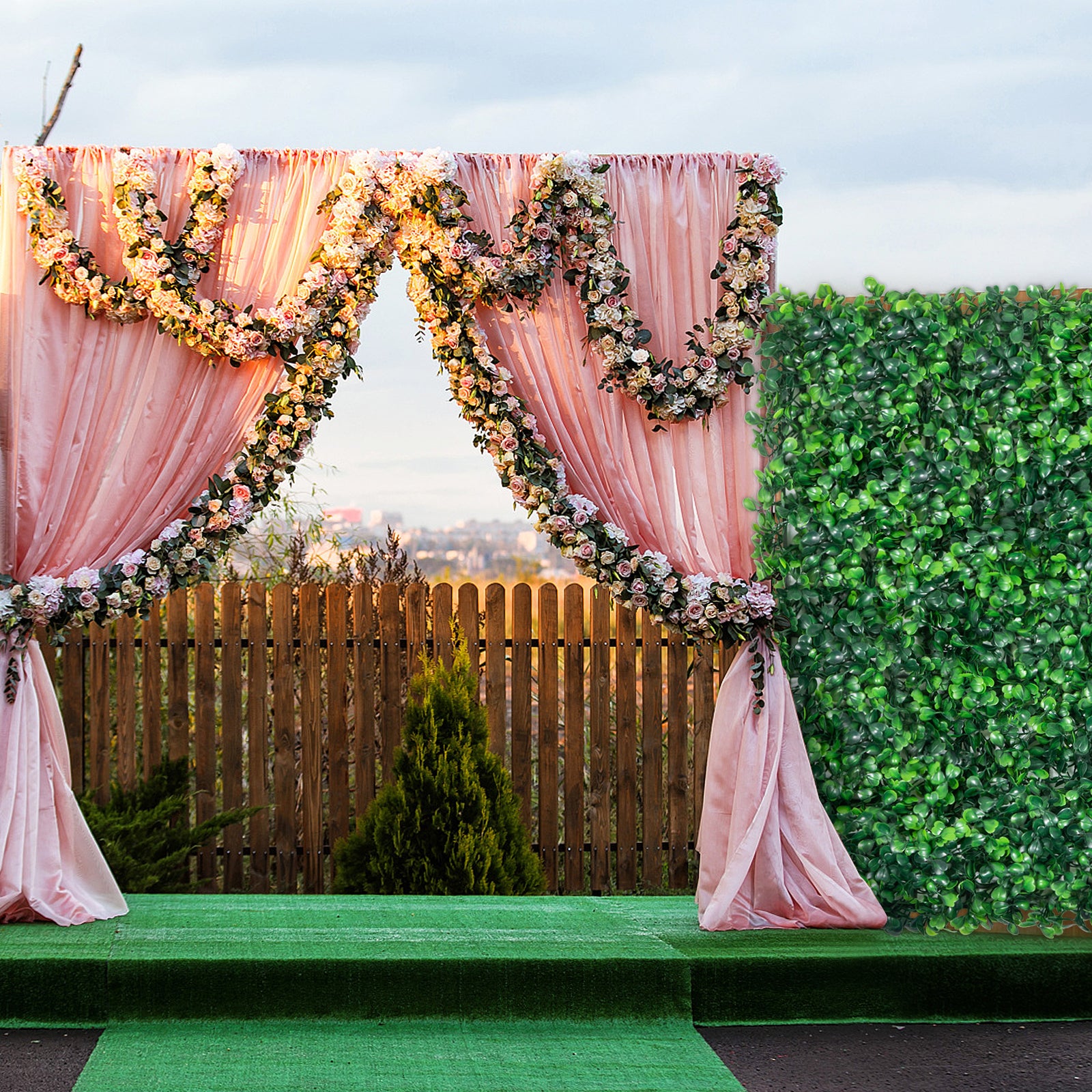 Hedge Wall-Artificial Boxwood Panel, UV 24pcs, 20x20/24x16 in, Boxwood Hedge Wall Panels. Artificial Grass Backdrop, Wall Green Grass, SucceBuy